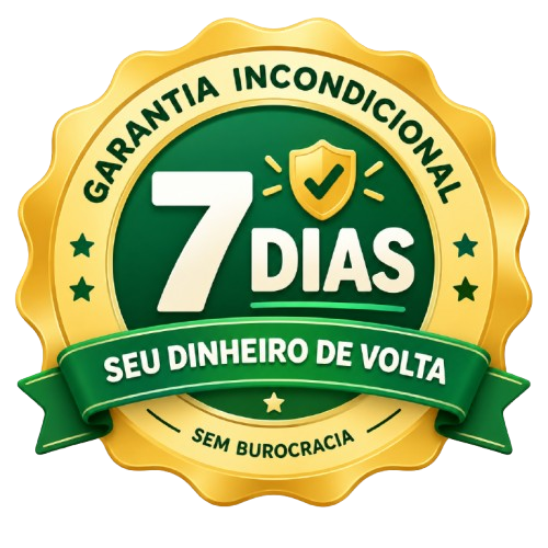 Selo de garantia incondicional de 7 dias — seu dinheiro de volta, sem burocracia
